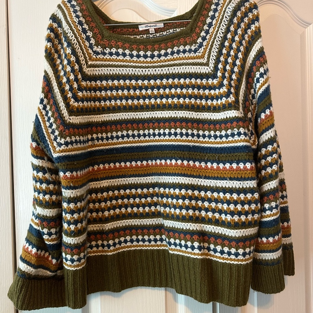 Madewell Olive Multicolor Patterned Sweater